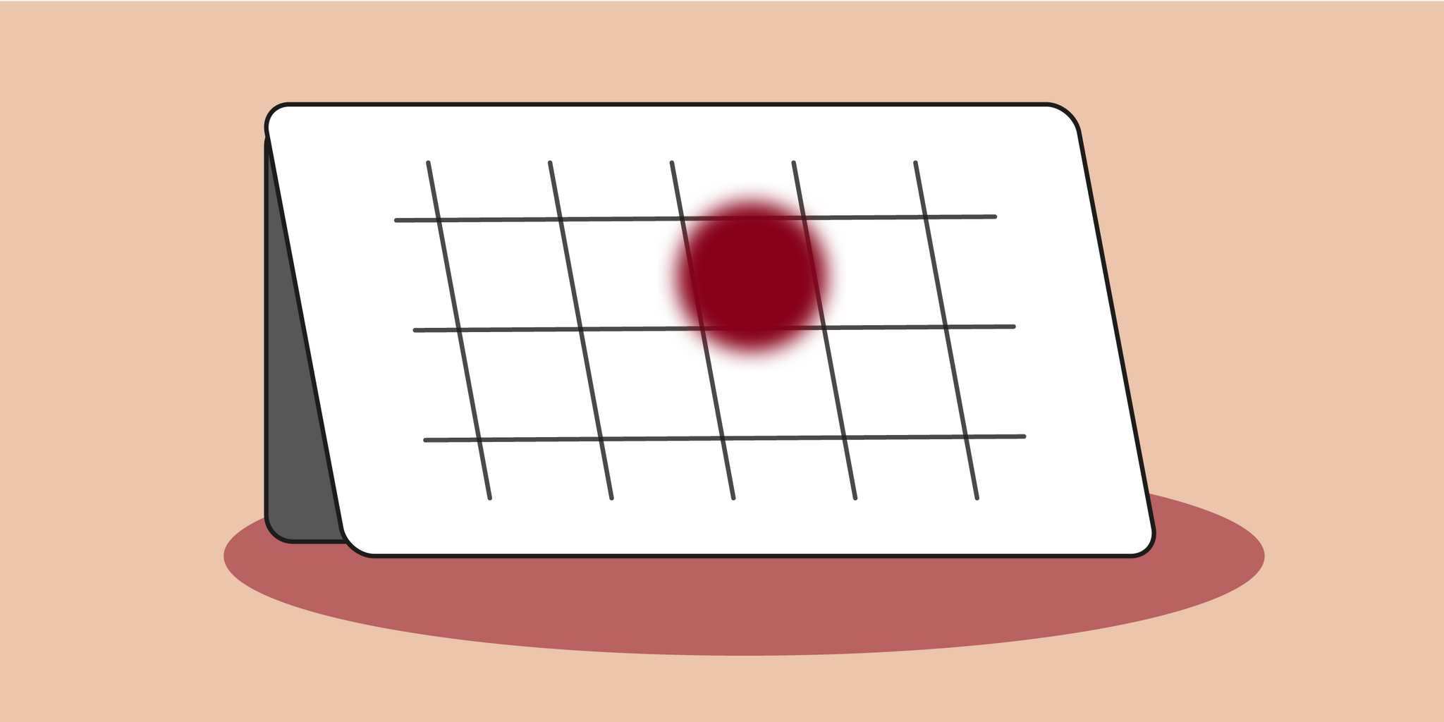 Animated illustration of a white calendar marked with a big red dot indicating the day your period is due