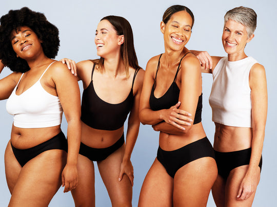 group of women wearing stretch period underwear